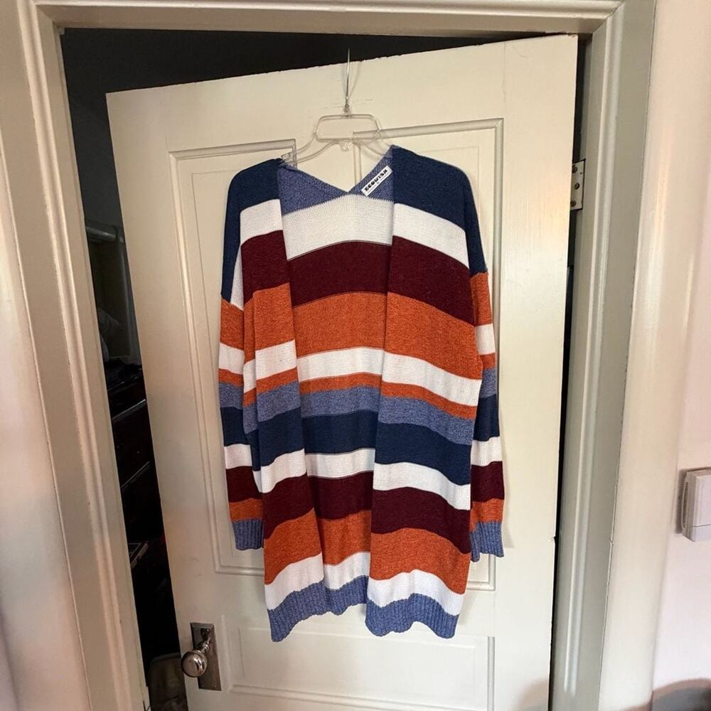Ecowish Women's Striped Open Front Cardigan Sweater Size XL